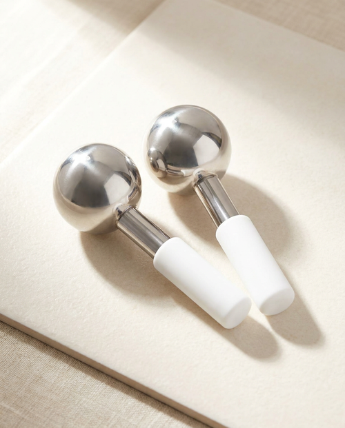 Cryo Ice Globes, bright morning light on warm porcelain