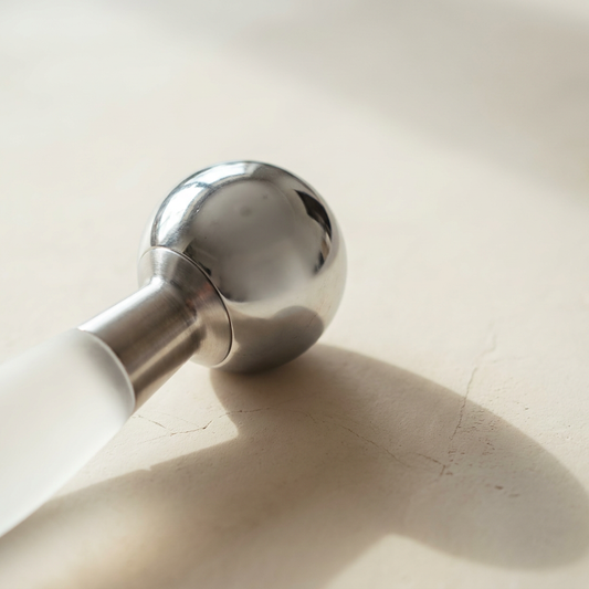 Macro of the weighted stainless steel finish of the Lumi Cryo Ice Globes