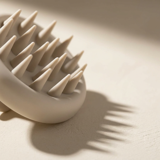 Macro of the soft silicone finish of the Lumi Scalp Massager