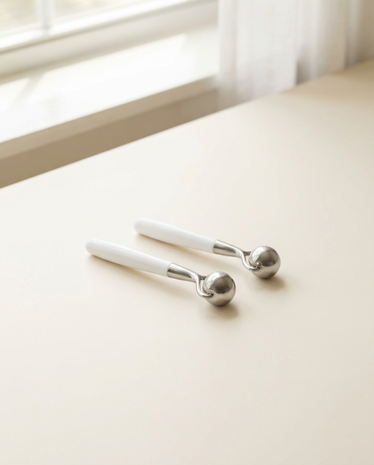 Cryo Roller Duo, bright morning light on warm porcelain
