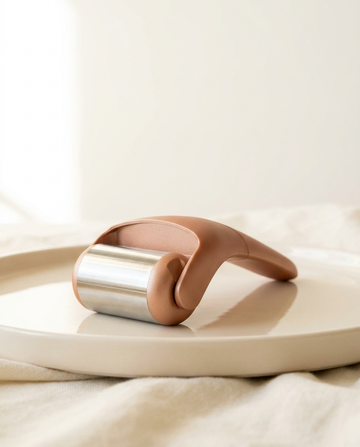 Mini Steel Ice Roller, bright morning light on warm porcelain